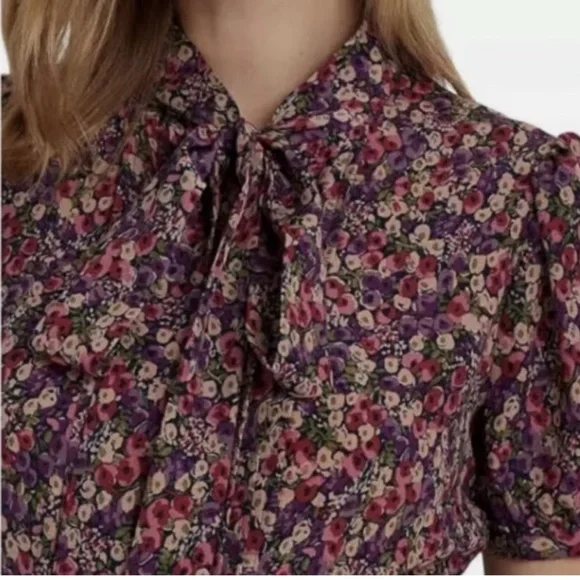 Lauren Ralph Lauren Floral Tie-Neck Midi Dress 10 NWT MSRP $165 - Picture 2 of 9
